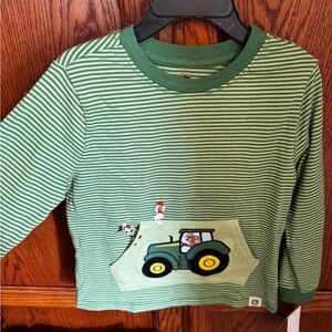 John Deere Green Striped Long Sleeve Tee with Tractor